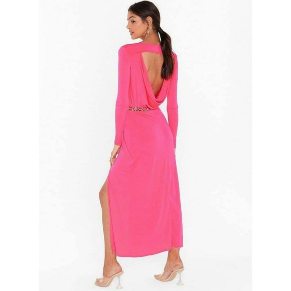 neon pink long sleeve dress